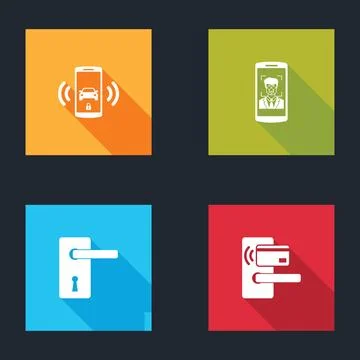 Set Smart car alarm system, Mobile and face recognition, Door handle and Digi Illustration