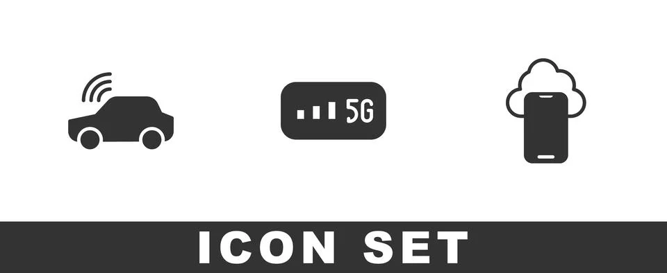 Set Smart car system, 5G wireless internet and Cloud technology data icon. Ve イラスト素材