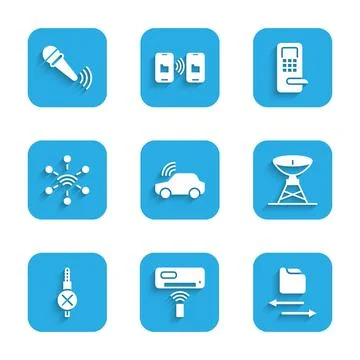 Set Smart car system, Air conditioner, Transfer files, Satellite dish, No a.. Illustrazione stock