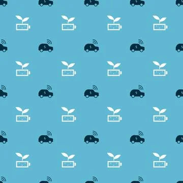 Set Smart car system and Eco nature leaf battery on seamless pattern. Vector Illustrazione stock