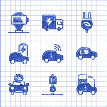 Set Smart car system, Charging parking electric, Electric, Eco, saving plug.. Stock Illustration