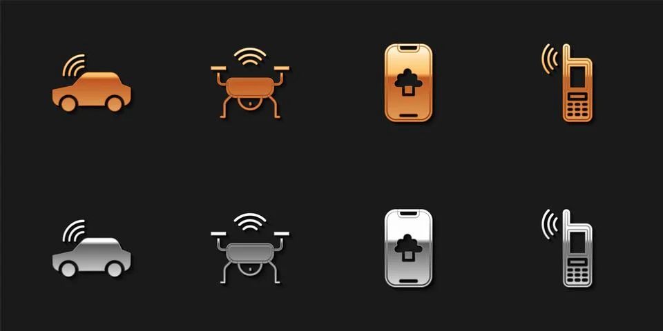 Set Smart car system, drone, Cloud technology data and Mobile with wi-fi Illustrazione stock