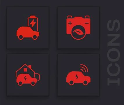 Set Smart car system, Electric, Eco nature leaf battery and Charging home icon Stock Illustration