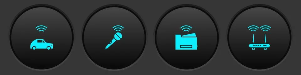 Set Smart car system with wireless, Wireless microphone, printer and Router and Illustrazione stock