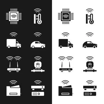 Set Smart car system with wireless, truck, Processor microcircuits CPU Stock-Illustration