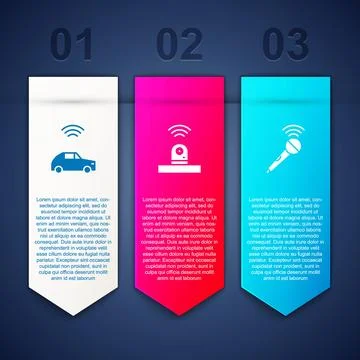 Set Smart car system with wireless, security camera and Wireless microphone.  Illustrazione stock
