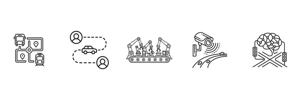 Set of smart city and technology line icons Stock Illustration