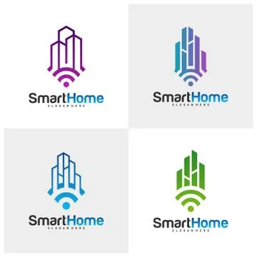Set of Smart City Tech Logo Vector. City Net Logo Concept Vector. Wifi House  Stock Illustration