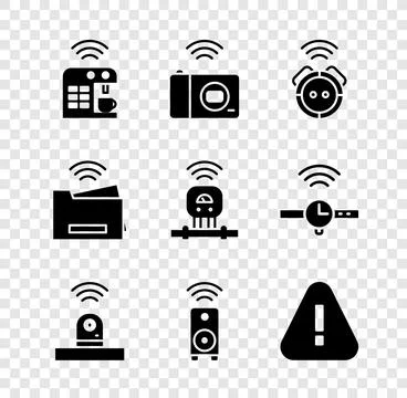 Set Smart coffee machine, photo camera, Robot vacuum cleaner, security, ste.. 스톡 일러스트