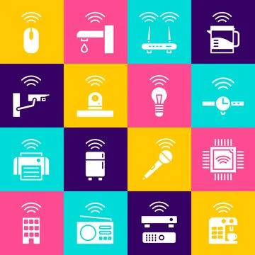 Set Smart coffee machine, Processor with microcircuits CPU, Smartwatch, Rou.. Stock Illustration