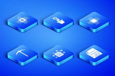 Set Smart contract, CPU mining farm, ASIC Miner, Pickaxe, Bitcoin plant the pot 스톡 일러스트