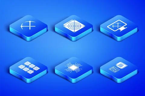 Set Smart contract, Crossed pickaxe, Processor, Mining farm, ASIC Miner and with Illustrazione stock