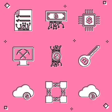 Set Smart contract, Cryptocurrency bitcoin with circuit, Processor chip dollar イラスト素材
