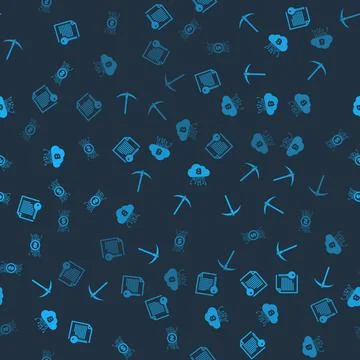 Set Smart contract, Pickaxe, Cryptocurrency cloud mining and bitcoin circuit  Stockillustratie