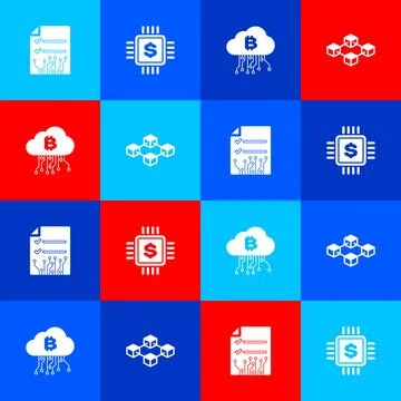 Set Smart contract, Processor chip with dollar, Cryptocurrency cloud mining and 스톡 일러스트