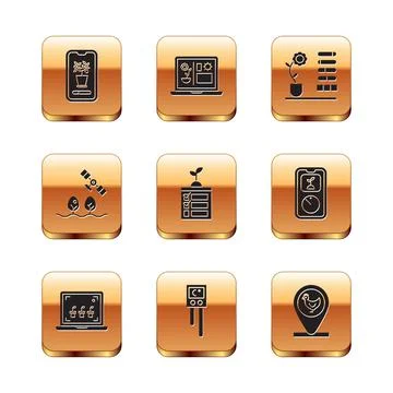 Set Smart control farming system, technology, Temperature and humidity sensor Stock Illustration