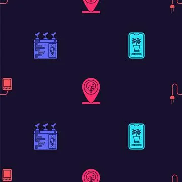 Set Smart control farming system, technology, Location and tree and Sensor on Stock Illustration