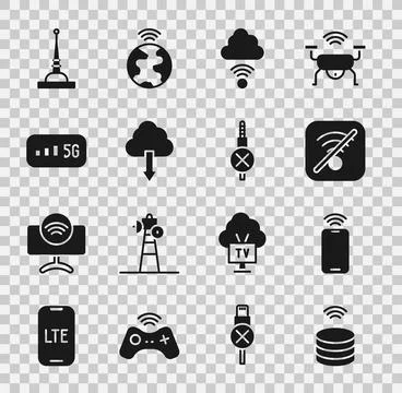 Set Smart data server, Mobile with wi-fi wireless, No Wi-Fi internet, Network Illustrazione stock