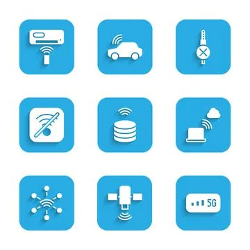 Set Smart data server, Satellite, 5G wireless internet, Network cloud connection 스톡 일러스트
