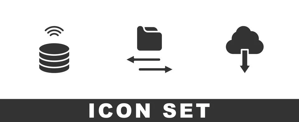 Set Smart data server, Transfer files and Cloud download icon. Vector Illustrazione stock