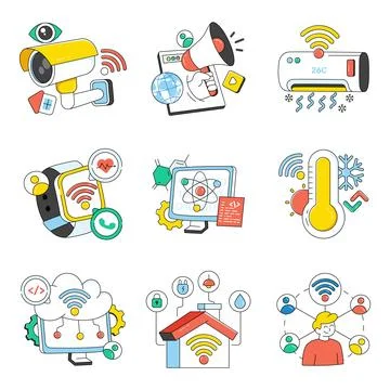 Set of Smart Devices Doodle Icons Stock Illustration