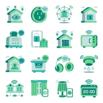Set of Smart Devices Flat Icons Stock Illustration