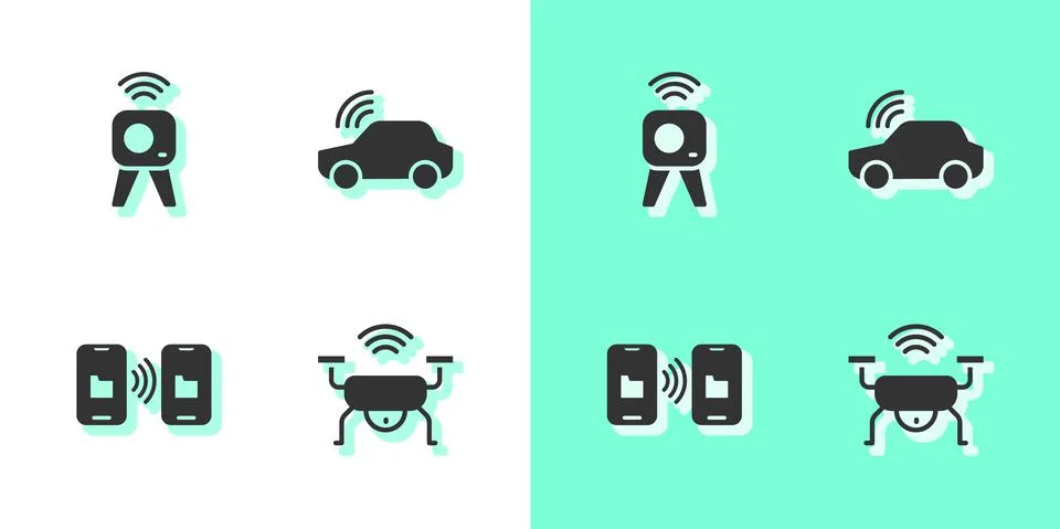 Set Smart drone system, Web camera, Data transfer and storage and car icon Illustrazione stock