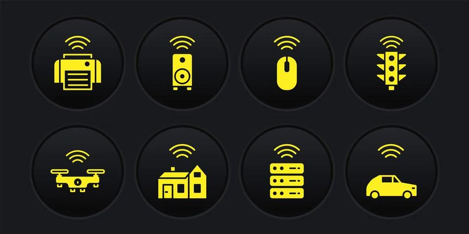 Set Smart drone, traffic light, home with wireless, server, Wireless mouse Stock Illustration