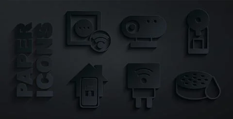 Set Smart electric plug, coffee machine, Mobile with smart home, Water sensor Illustrazione stock
