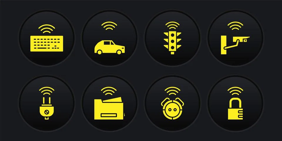 Set Smart electric plug, security camera, printer, Robot vacuum cleaner, traffic Illustrazione stock