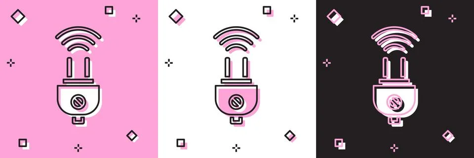 Set Smart electric plug system icon isolated on pink and white, black backg.. Stock Illustration