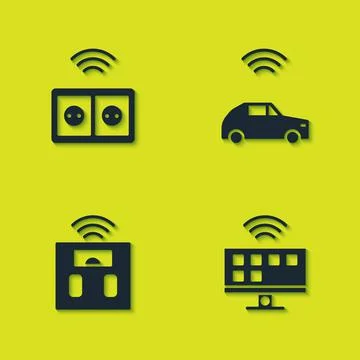 Set Smart electrical outlet, Tv system, bathroom scales and car with wireless Illustrazione stock