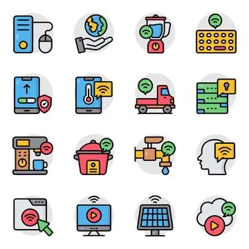 Set of Smart Equipment Flat Icons Stock Illustration