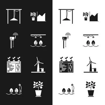 Set Smart farm with bulb and plant, Router wi-fi signal, Automatic irrigati.. Stock Illustration
