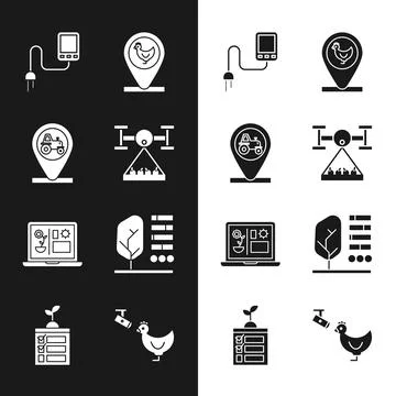 Set Smart farm with drone, Tractor and location, Sensor, Chicken, farming Illustrazione stock