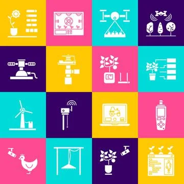 Set Smart farming technology, Portable sensor, Flower analysis, with drone Stock Illustration