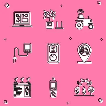 Set Smart farming technology, Wireless tractor on smart, Sensor, Tractor an.. Illustrazione stock