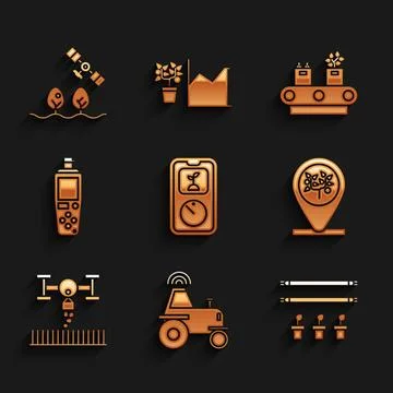 Set Smart farming technology, Wireless tractor on smart, with bulb and plan.. Stock Illustration