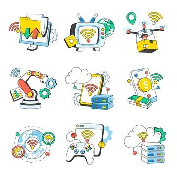 Set of Smart Gadgets Doodle Icons Stock Illustration