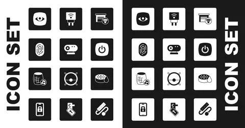 Set Smart garage, Web camera, Fingerprint, Security, home, electric plug, Water 스톡 일러스트