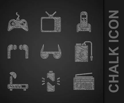 Set Smart glasses, Broken battery, Radio with antenna, Power bank charge ca.. イラスト素材