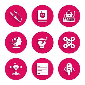 Set Smart glasses, Computer api interface, Robot, Drone, Disassembled robot, for Illustrazione stock