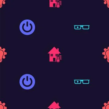 Set Smart glasses, Power button, House temperature and Light bulb and gear on Stock Illustration