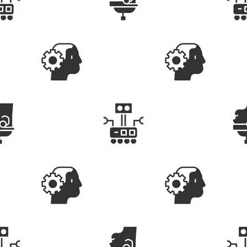 Set Smart glasses, Robot and Humanoid robot on seamless pattern. Vector Illustrazione stock