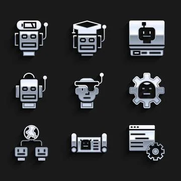 Set Smart glasses, Robot blueprint, Computer api interface, Artificial イラスト素材