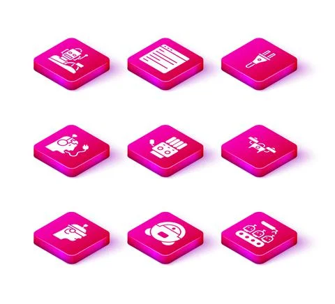 Set Smart glasses, Robot vacuum cleaner, charging battery, Mechanical robot hand イラスト素材