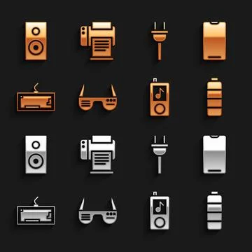 Set Smart glasses, Smartphone, mobile phone, Battery charge level indicator Stock Illustration