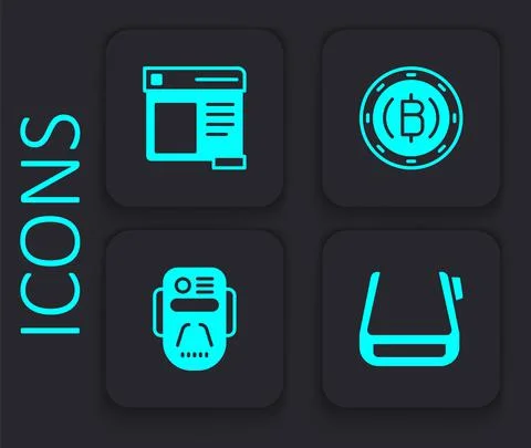 Set Smart glasses on spectacles, Browser window, Cryptocurrency coin Bitcoin and Stock Illustration