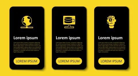 Set Smart glasses on spectacles, Cloud database and Global technology. Busine Stock Illustration