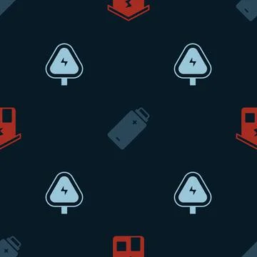 Set Smart home, Battery charge and High voltage on seamless pattern. Vector Stock Illustration